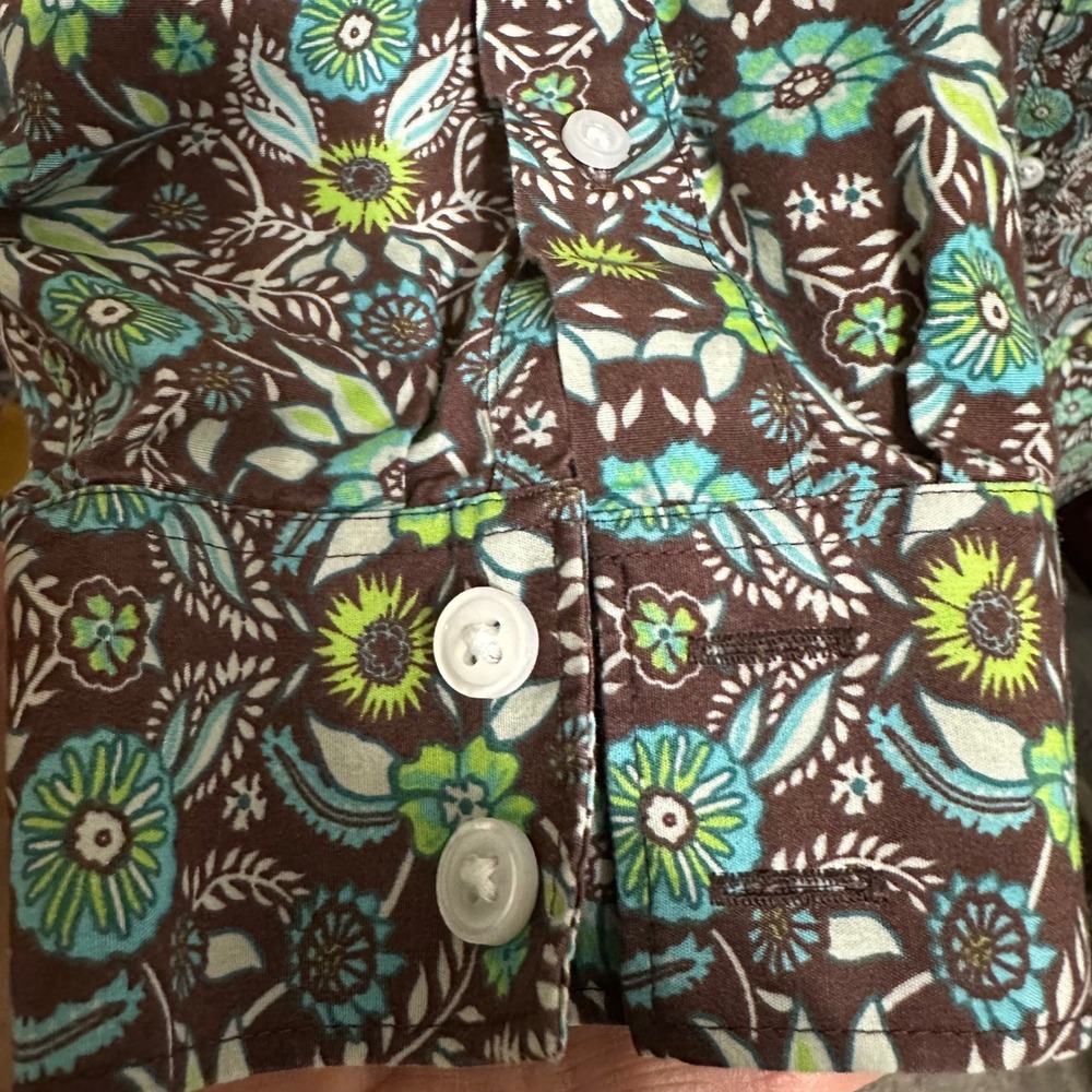 Lands End Womens 20W No Iron Supima Floral Print Button Down Shirt Brown Green - Picture 3 of 6